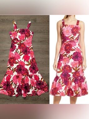 Women's Floral Print Flounce Hem Midi Dress SAM EDELMAN size 0